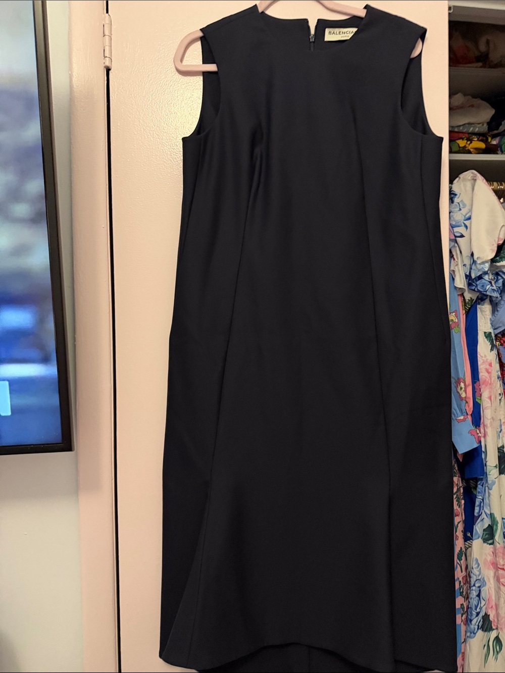 Balenciaga Navy  Sleeveless Midi Shift Dress